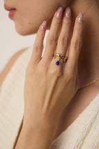 925 Sterling Silver Vintage Natural Lapis Lazuli and Cubic Zirconia Ring in vintage gold, lapis lazuli, and cubic zirconia, product view 10