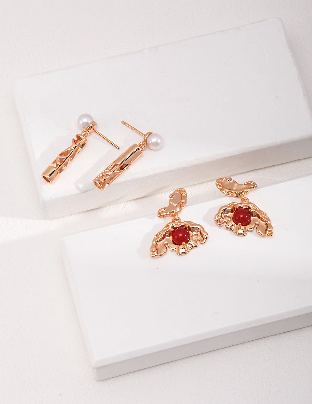 925 Sterling Silver Leaf Red Agate Earrings, product view 7