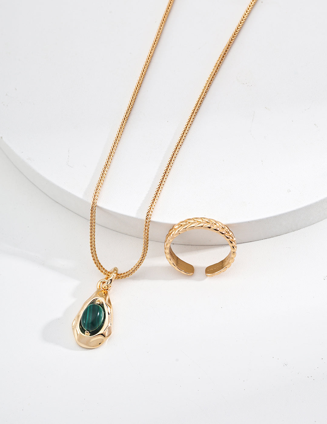 925 Sterling Silver Malachite Tiger’s Eye Pendant Necklace in tiger’s eye and malachite in silver and vintage gold, product view 7
