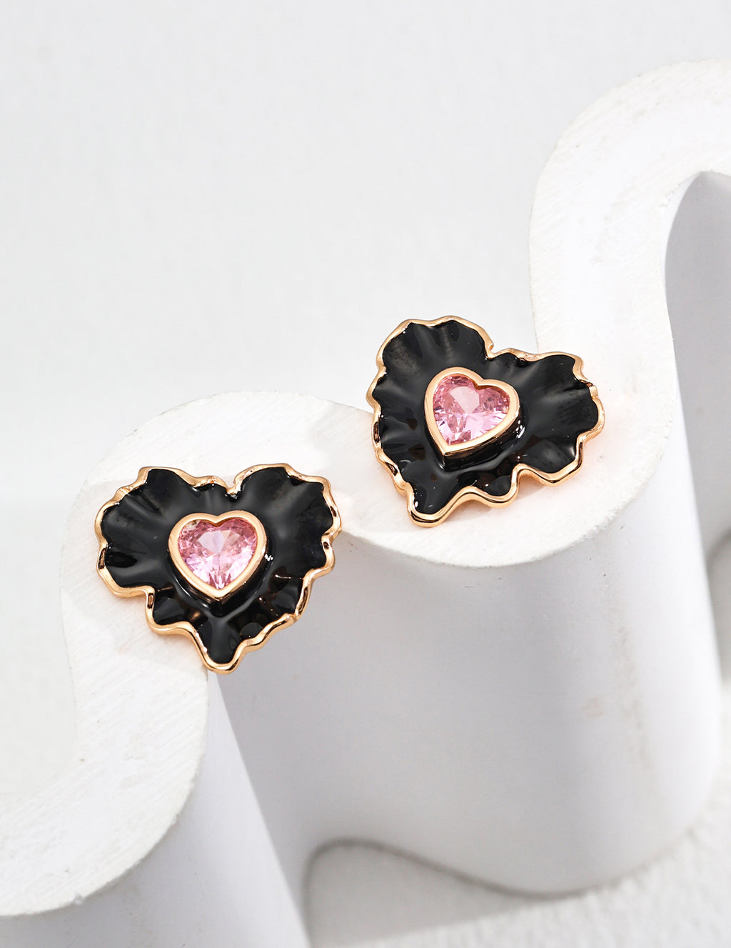 925 Sterling Silver Heart Drip Glaze and Cubic Zirconia Earrings, product view 7