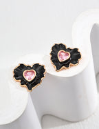 925 Sterling Silver Heart Drip Glaze and Cubic Zirconia Earrings, product view 7