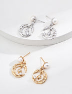 925 Sterling Silver Star Natural Pearl and Cubic Zirconia Earrings, product view 11