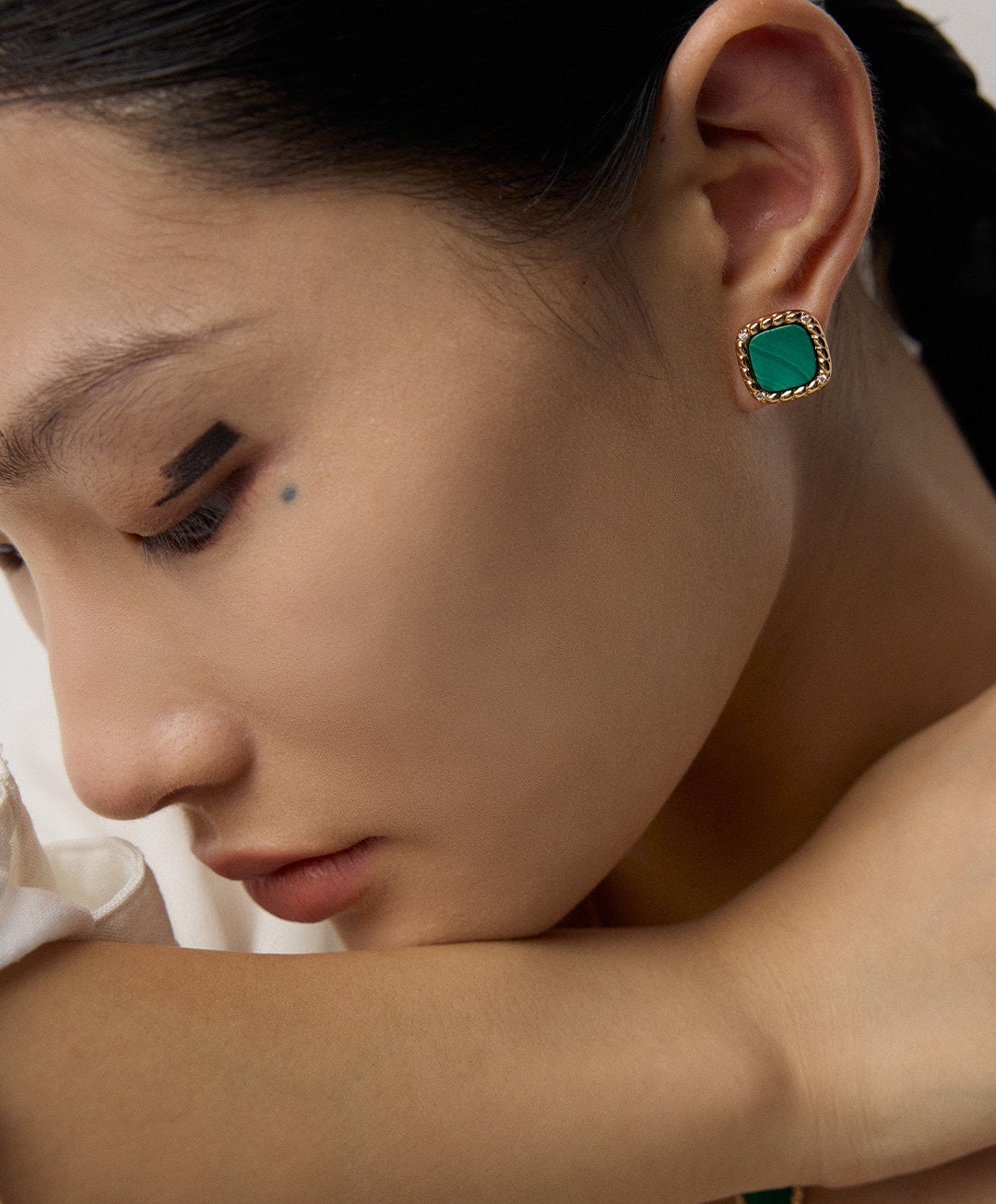 925 Sterling Silver Malachite and Cubic Zirconia Earrings, product view 11