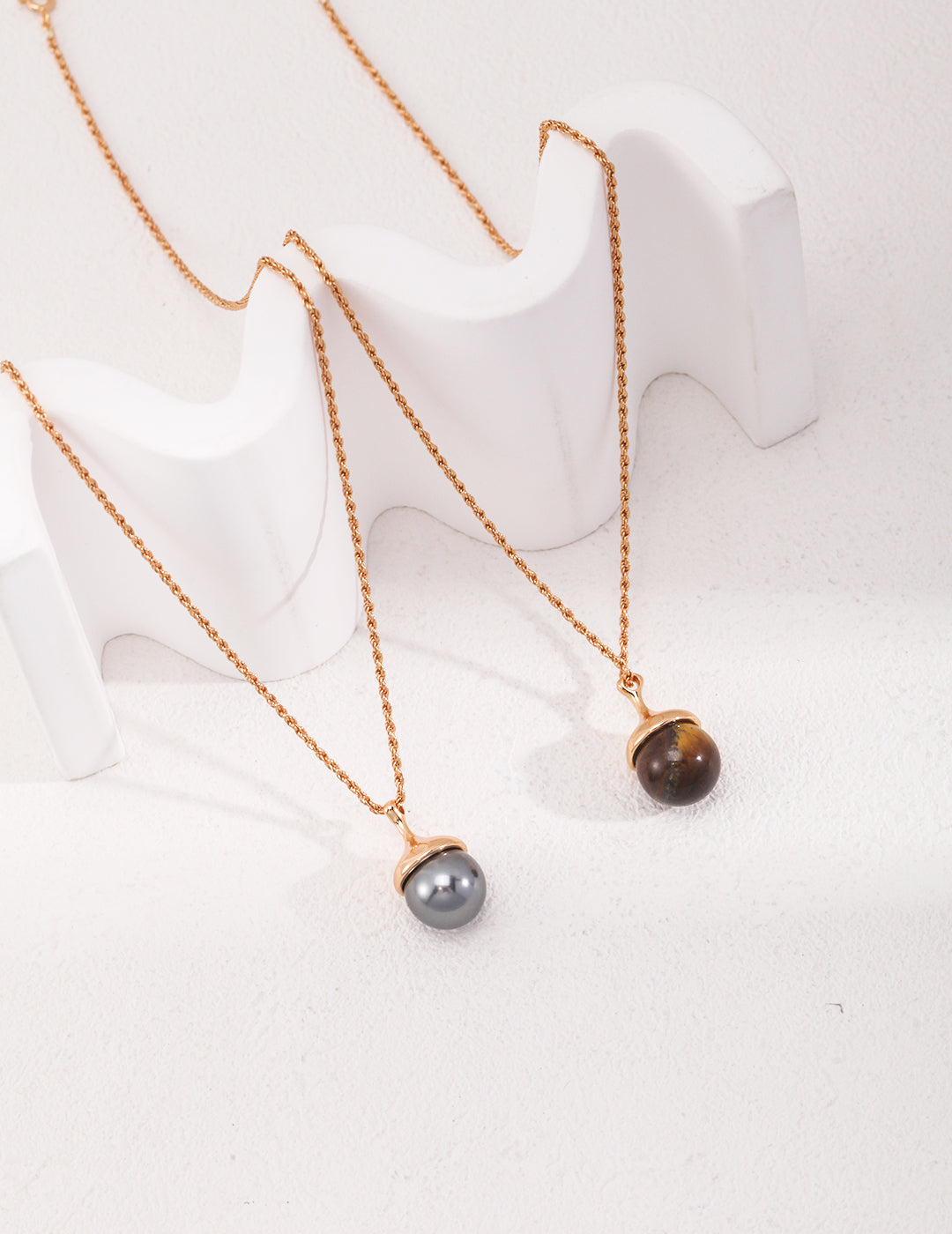 925 Sterling Silver Tiger’s Eye and Shell Pearl Necklace, product view 10