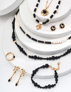 925 Sterling Silver Black Agate and Natural Pearl Necklace, product view 10