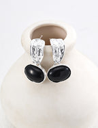 925 Sterling Silver Black Agate and Tiger’s Eye Earrings, product view 7