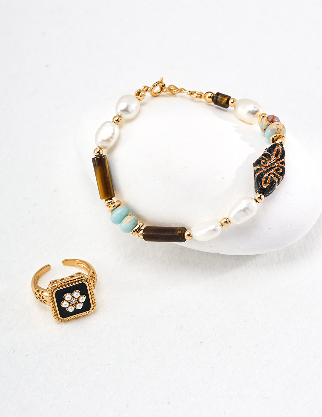 925 Sterling Silver Enamel Faux Pearl Cubic Zirconia Ring, product view 13