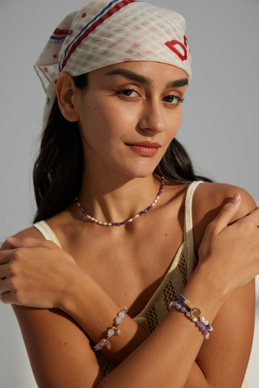 925 Sterling Silver Amethyst and Cubic Zirconia Bracelet in vintage gold and purple amethyst, product view 10