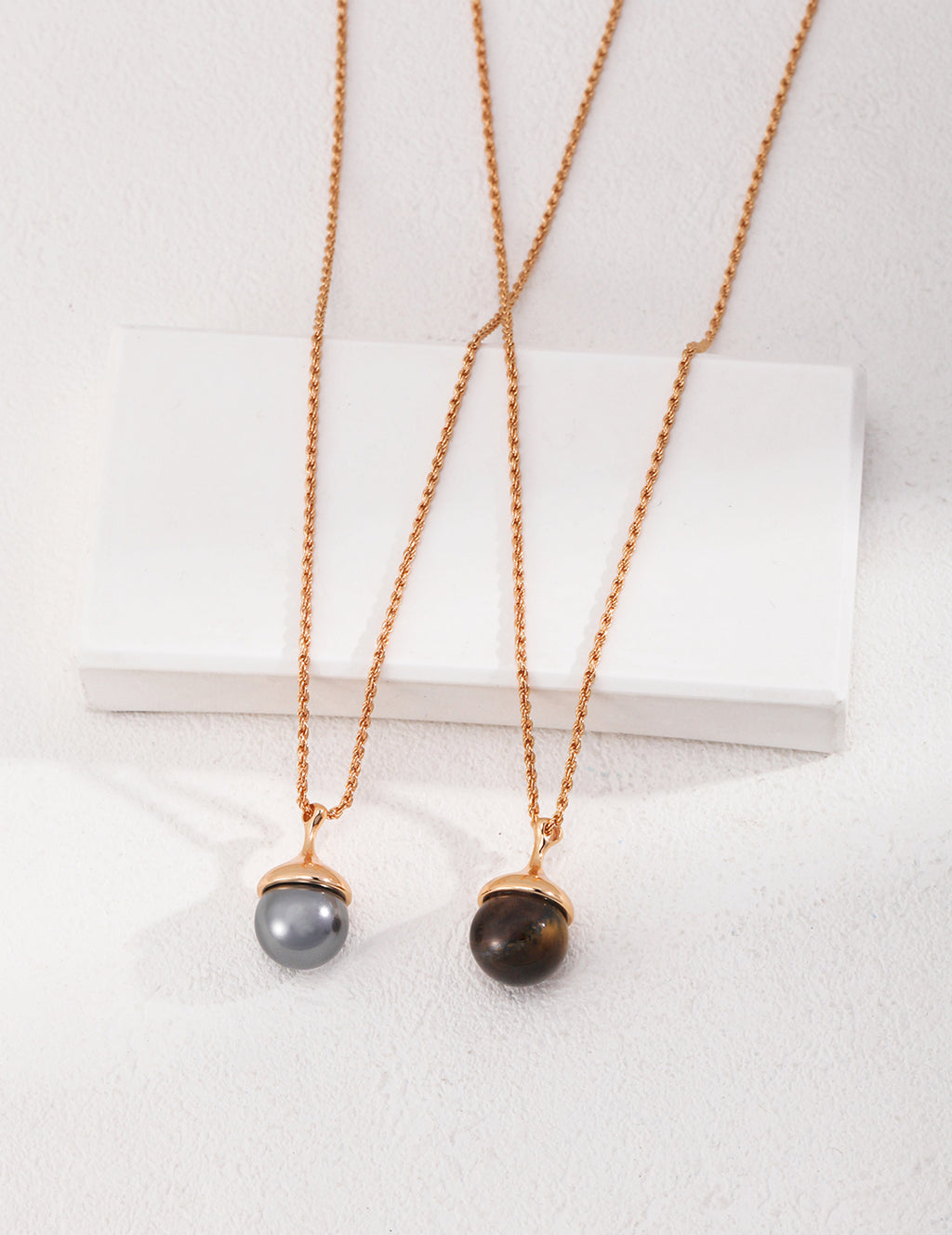 925 Sterling Silver Tiger’s Eye and Shell Pearl Necklace, additional product view