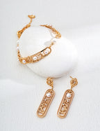 925 Sterling Silver Pearl Window Lattice Drop Earrings in silver and vintage gold natural pearl, product view 9