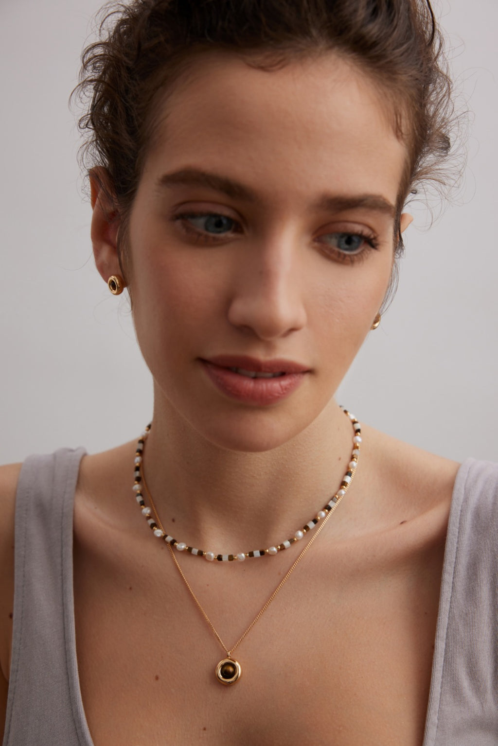 925 Sterling Silver Pearl, Mother of Pearl and Tiger’s Eye Necklace