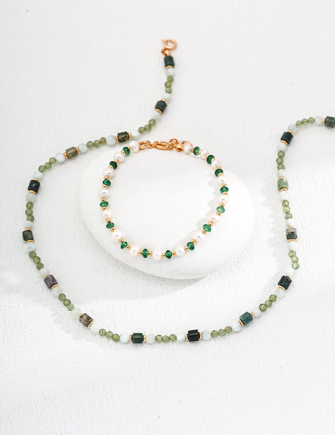 925 Sterling Silver Indian Agate, Green Larimar and Faceted Green Diopside Necklace, product view 7