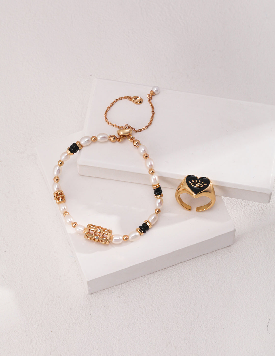 925 Sterling Silver Natural Pearl, Mother of Pearl and Black Agate Bracelet, product view 12