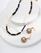 925 Sterling Silver Black Agate and Natural Pearl Necklace, product view 8