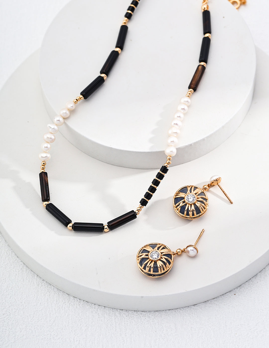 925 Sterling Silver Black Agate and Natural Pearl Necklace, product view 8