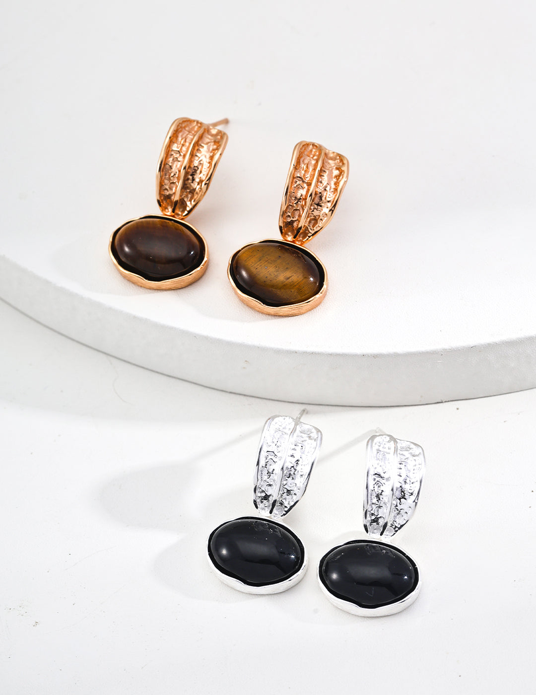 925 Sterling Silver Black Agate and Tiger’s Eye Earrings, product view 11
