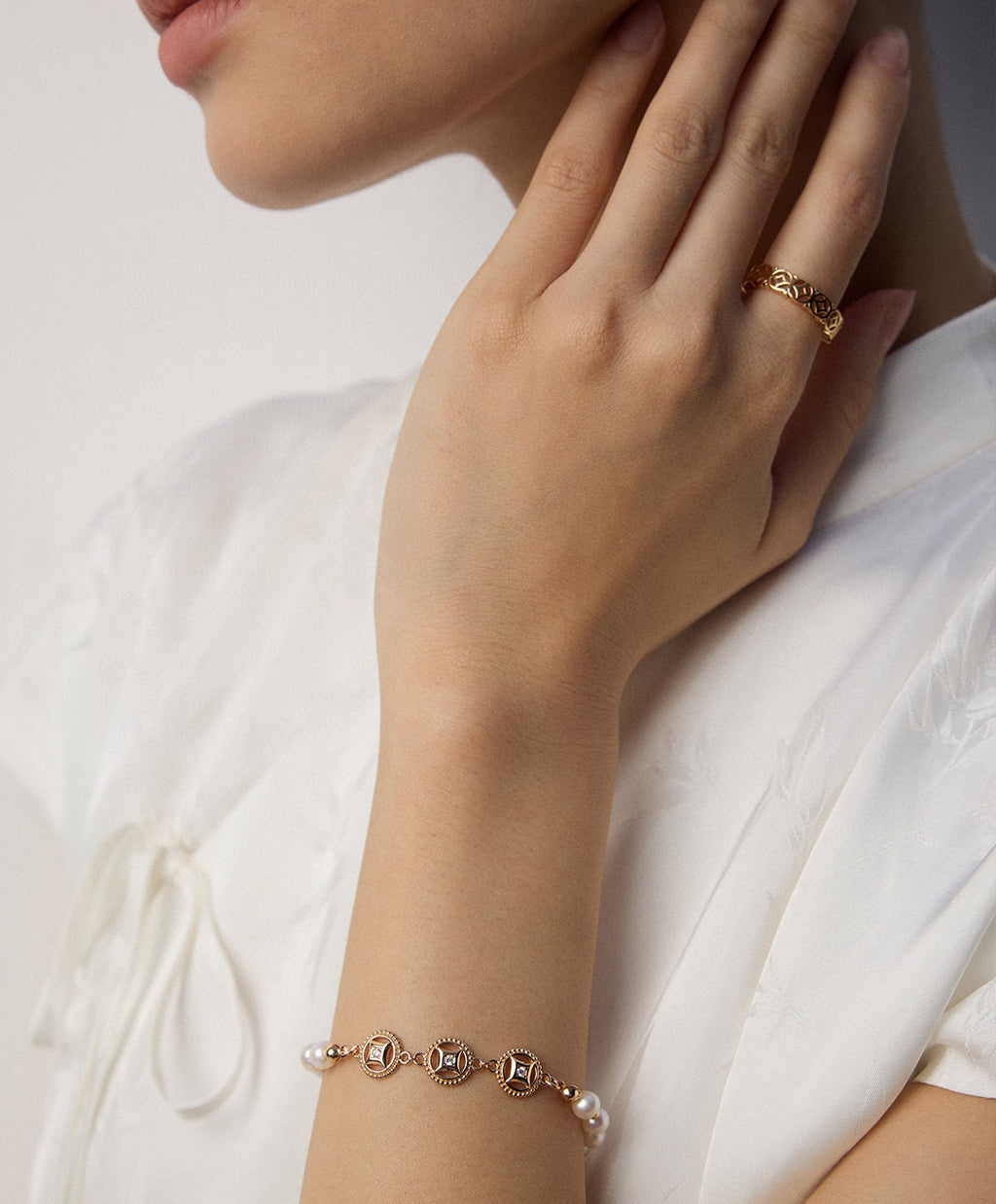 925 Sterling Silver Golden Rutilated Quartz Pearl Bracelet, product view 12
