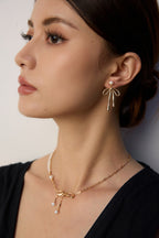 925 Sterling Silver Bow Pearl Drop Earrings
