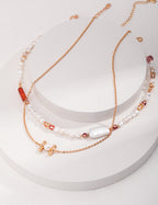 925 Sterling Silver Strawberry Quartz Chips and Natural Pearl Necklace, product view 8