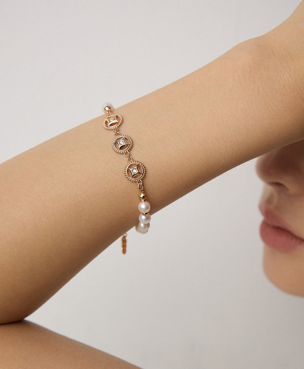 925 Sterling Silver Golden Rutilated Quartz Pearl Bracelet, product view 10