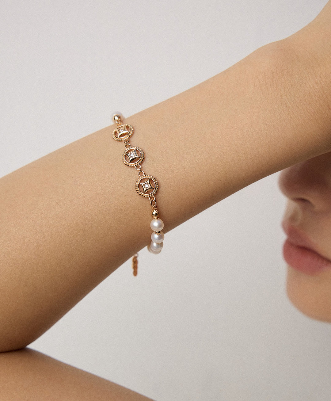 925 Sterling Silver Golden Rutilated Quartz Pearl Bracelet, product view 10