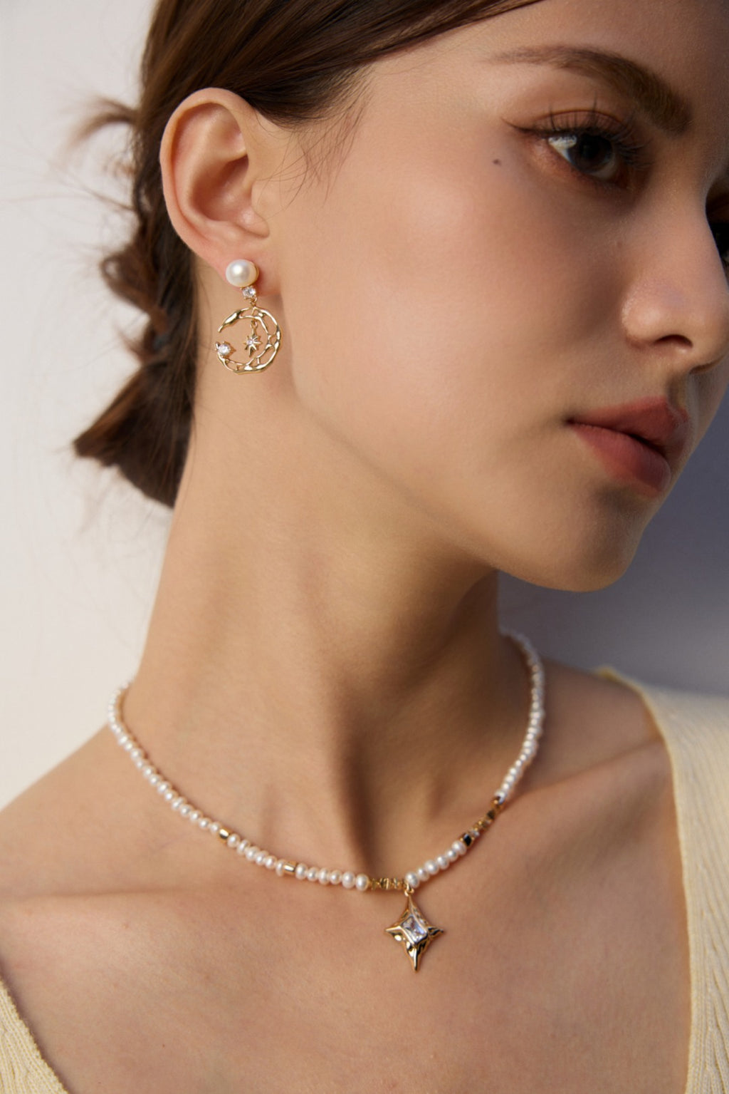 925 Sterling Silver Star Natural Pearl and Cubic Zirconia Earrings, product view 8
