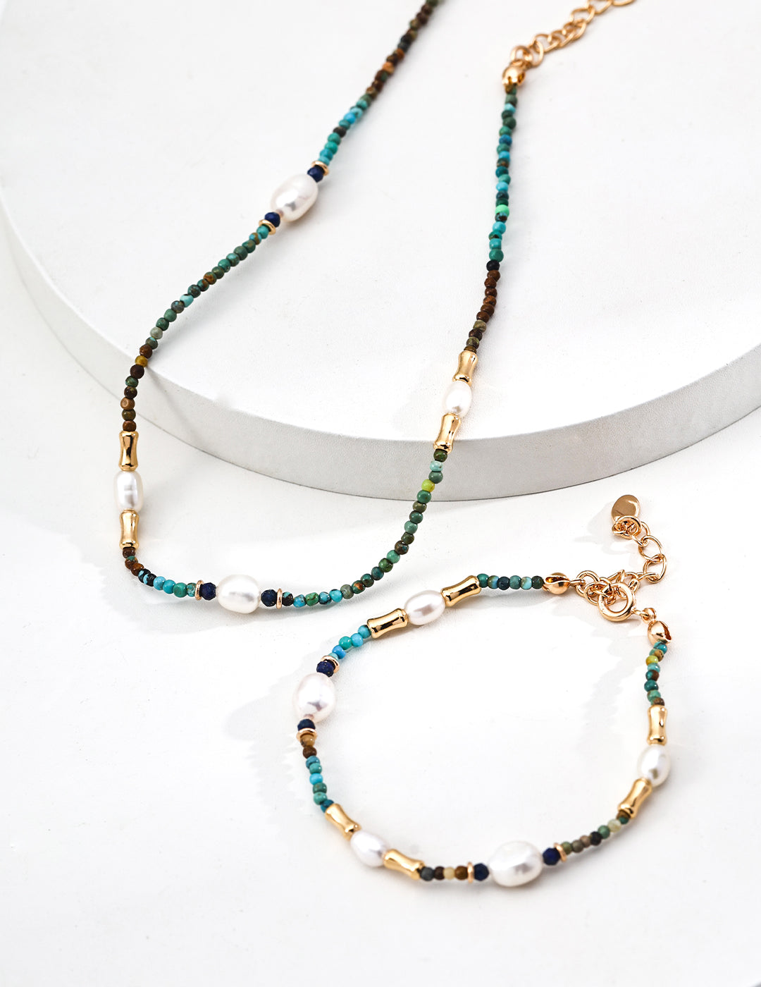 925 Sterling Silver Vintage Lapis Lazuli, Natural Pearl and Turquoise Bracelet, product view 7