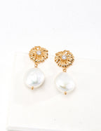 925 Sterling Silver Pearl and Cubic Zirconia Floral Drop Earrings
