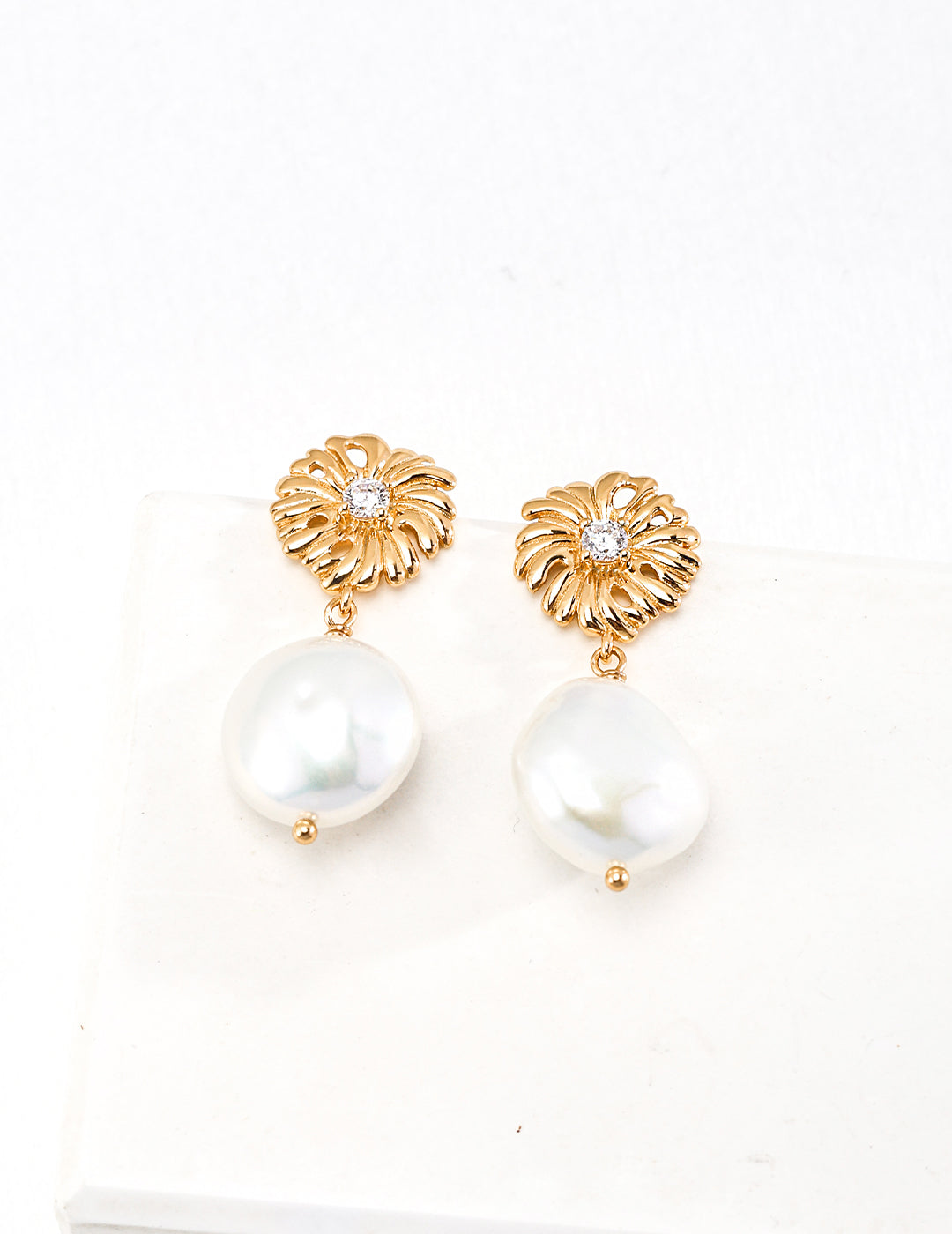 925 Sterling Silver Pearl and Cubic Zirconia Floral Drop Earrings