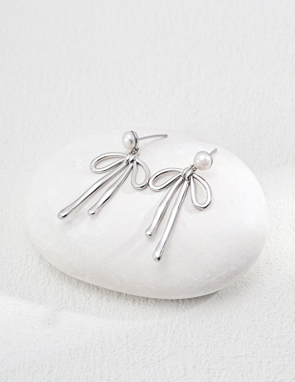 925 Sterling Silver Bow Pearl Drop Earrings