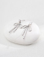 925 Sterling Silver Bow Pearl Drop Earrings