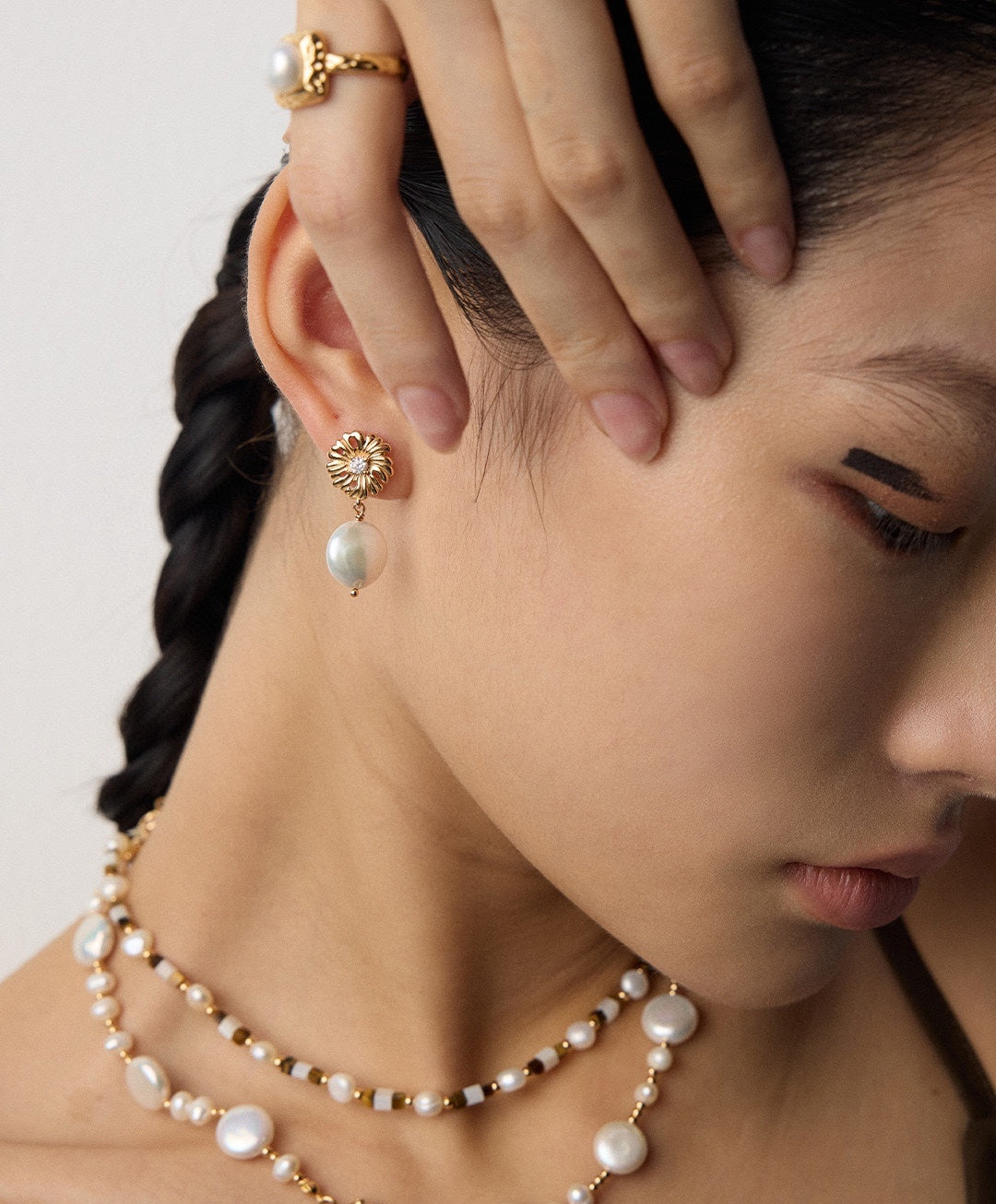 925 Sterling Silver Pearl and Cubic Zirconia Floral Drop Earrings