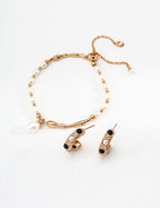 925 Sterling Silver Vintage Natural Pearl and Black Agate Earrings, product view 7