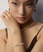 925 Sterling Silver Pearl and Agate Adjustable Bracelet