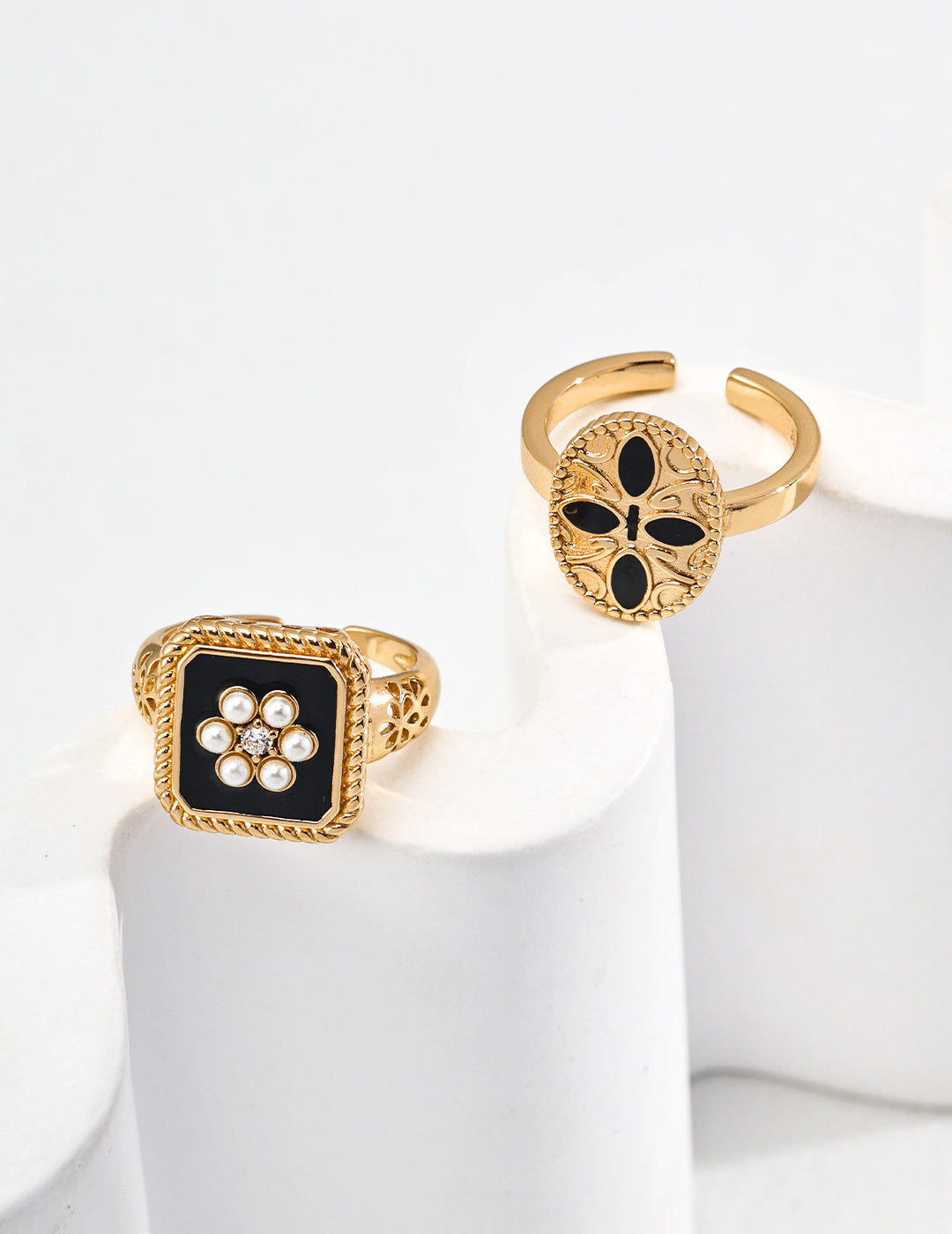 925 Sterling Silver Enamel Faux Pearl Cubic Zirconia Ring, product view 7