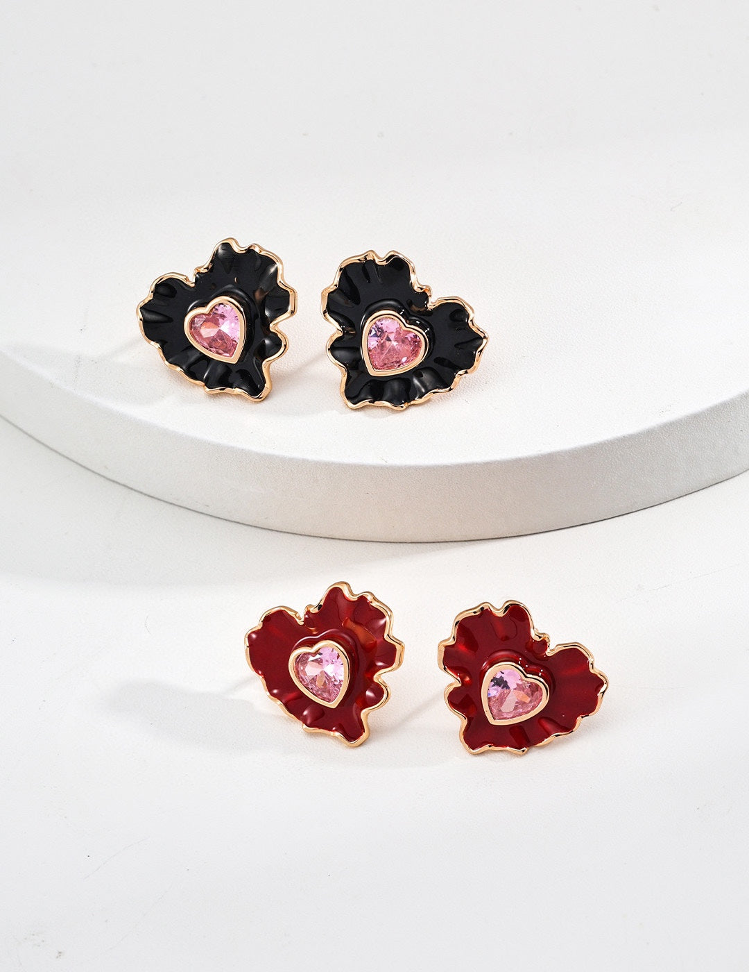 925 Sterling Silver Heart Drip Glaze and Cubic Zirconia Earrings - Silver