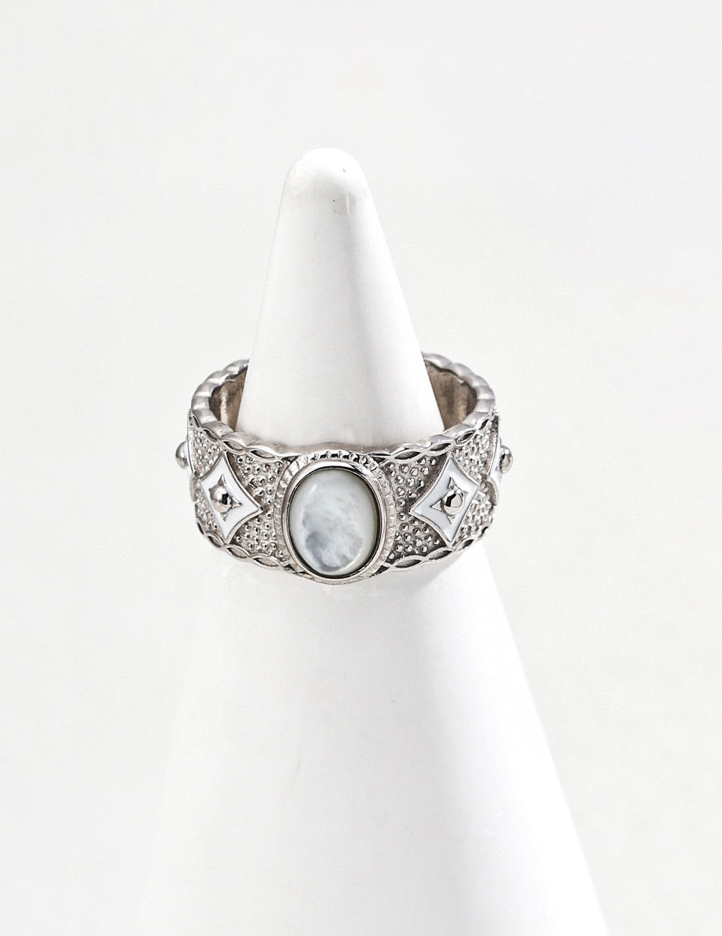925 Sterling Silver Vintage Lapis Lazuli, Mother of Pearl and Blue Enamel Ring, product view 9