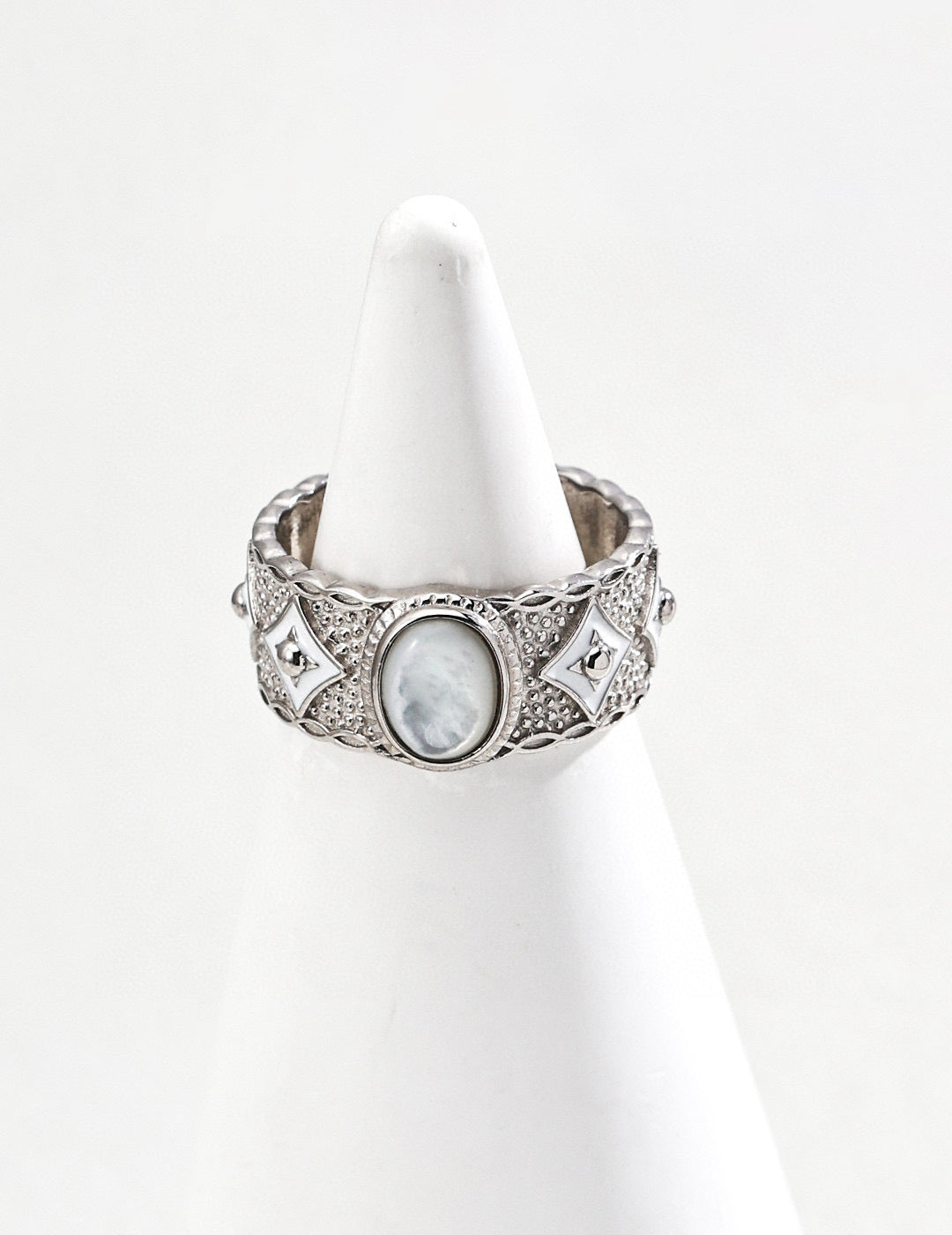 925 Sterling Silver Vintage Lapis Lazuli, Mother of Pearl and Blue Enamel Ring, product view 9