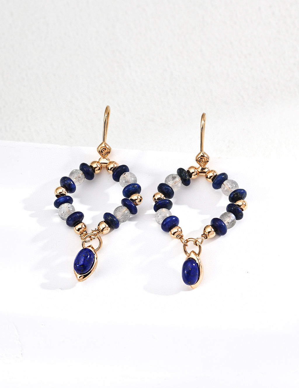 925 Sterling Silver Vintage 月光石 and Lapis Lazuli Earrings - Silver