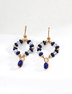 925 Sterling Silver Vintage 月光石 and Lapis Lazuli Earrings - Silver