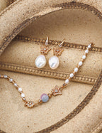 925 Sterling Silver Synthetic Cat’s Eye Glass, Natural Pearl and Cubic Zirconia Bracelet - Vintage Gold