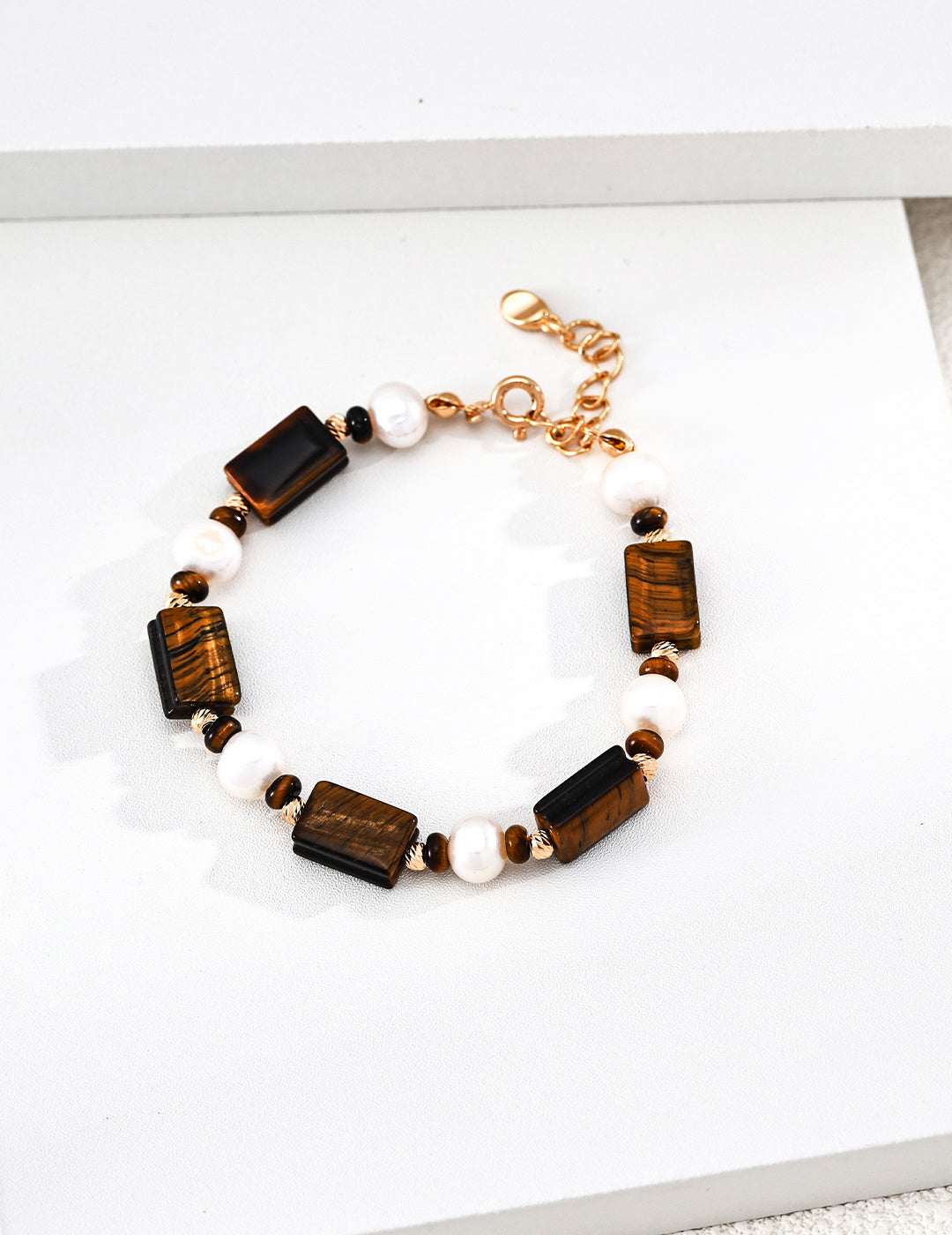 925 Sterling Silver Tiger’s Eye and Pearl Bracelet