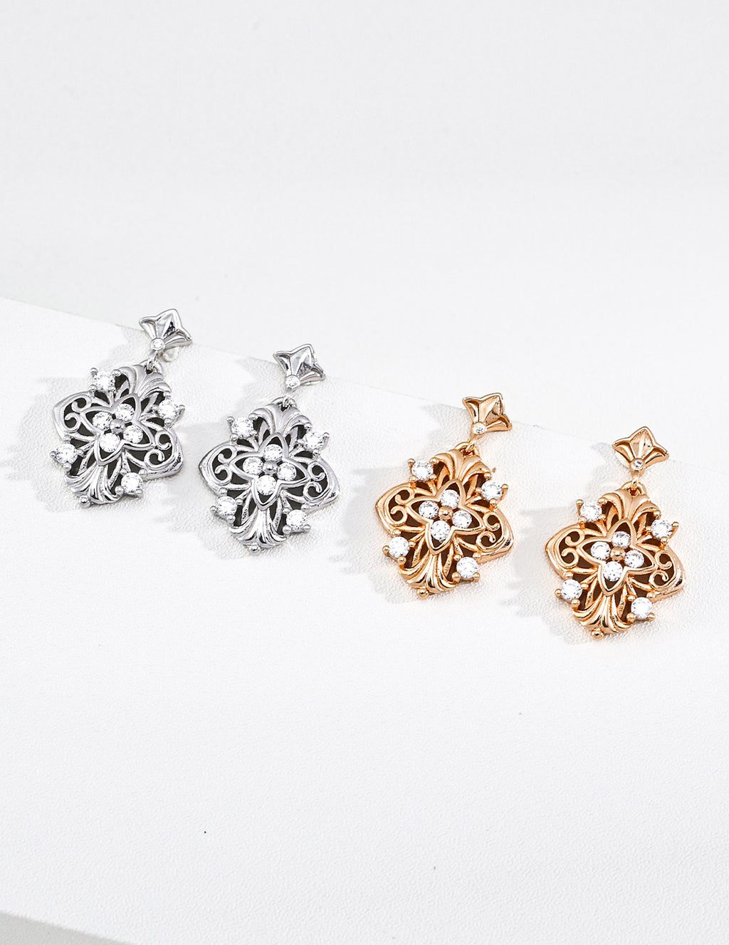 925 Sterling Silver Four-Leaf Cubic Zirconia Earrings