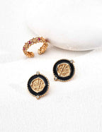 925 sterling silver coin enamel pavé CZ earrings, both vintage gold and silver tone shown