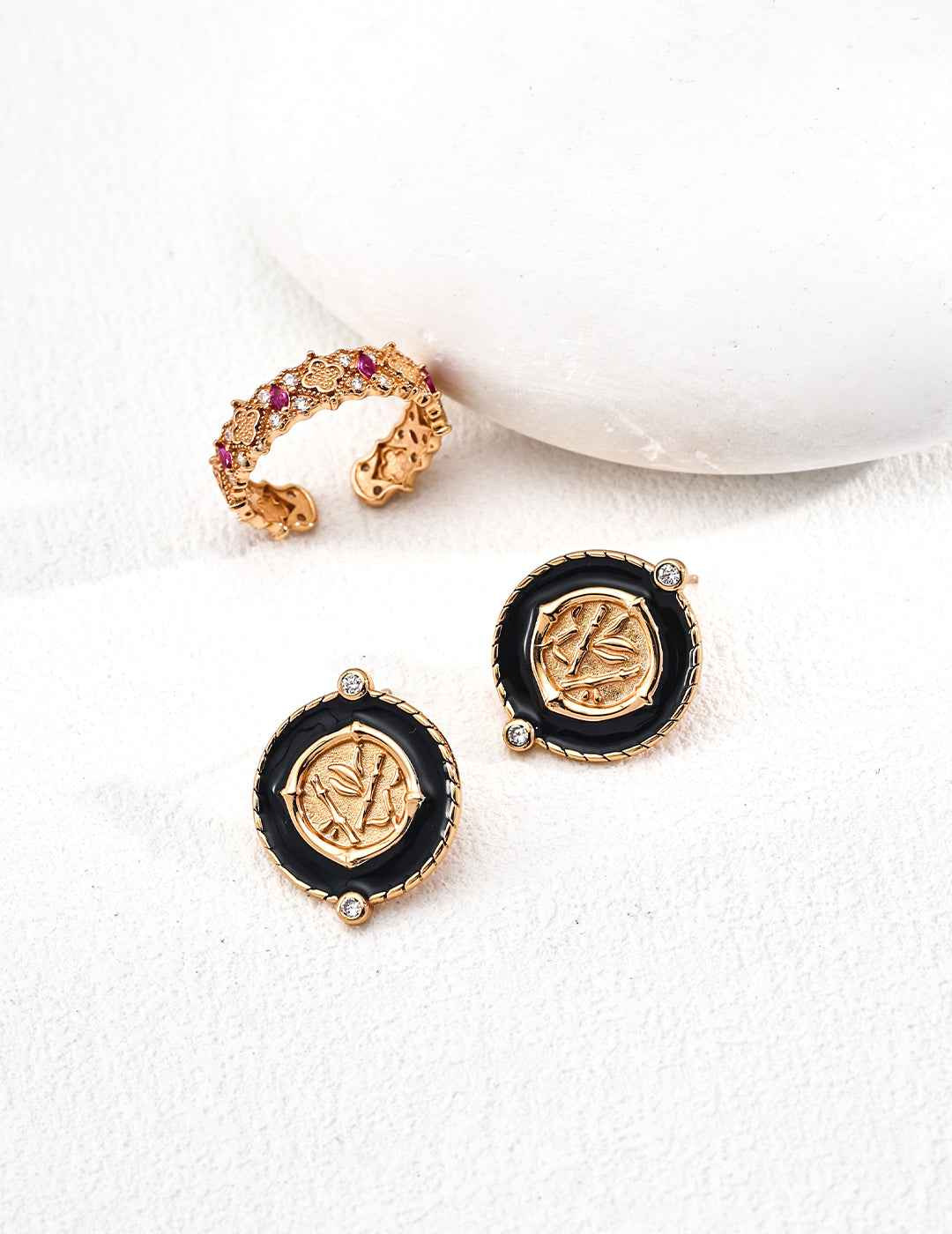925 sterling silver coin enamel pavé CZ earrings, both vintage gold and silver tone shown