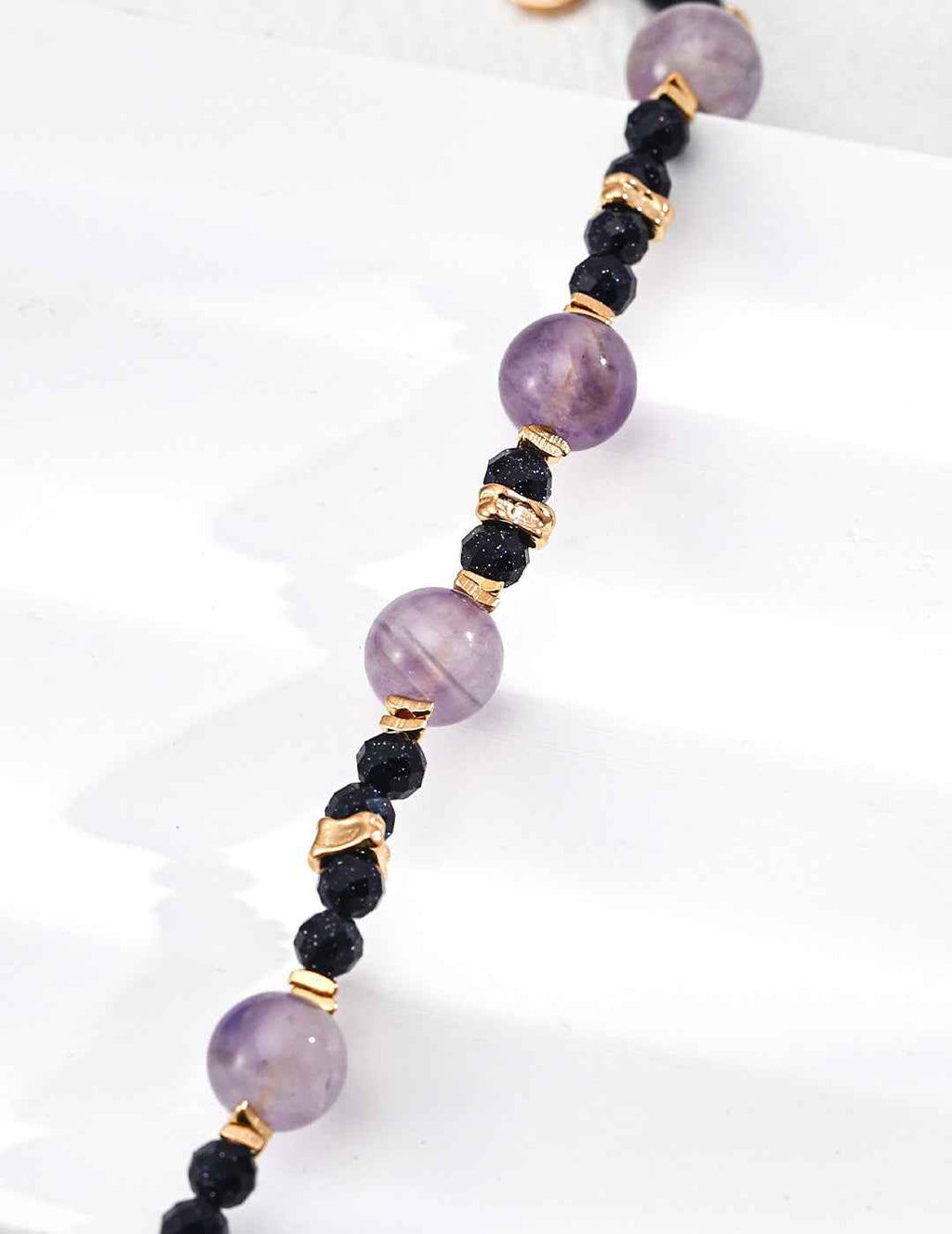 925 Sterling Silver Amethyst and Blue Sandstone Beaded Bracelet