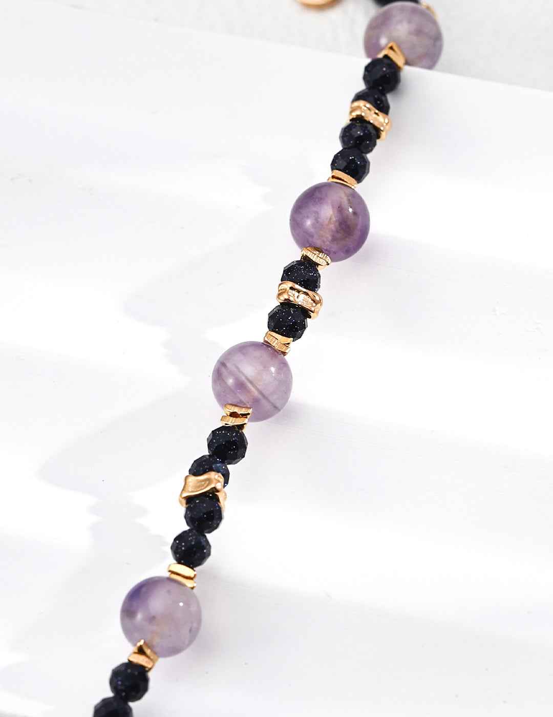 925 Sterling Silver Amethyst and Blue Sandstone Beaded Bracelet