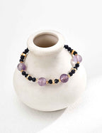 925 Sterling Silver Amethyst and Blue Sandstone Beaded Bracelet