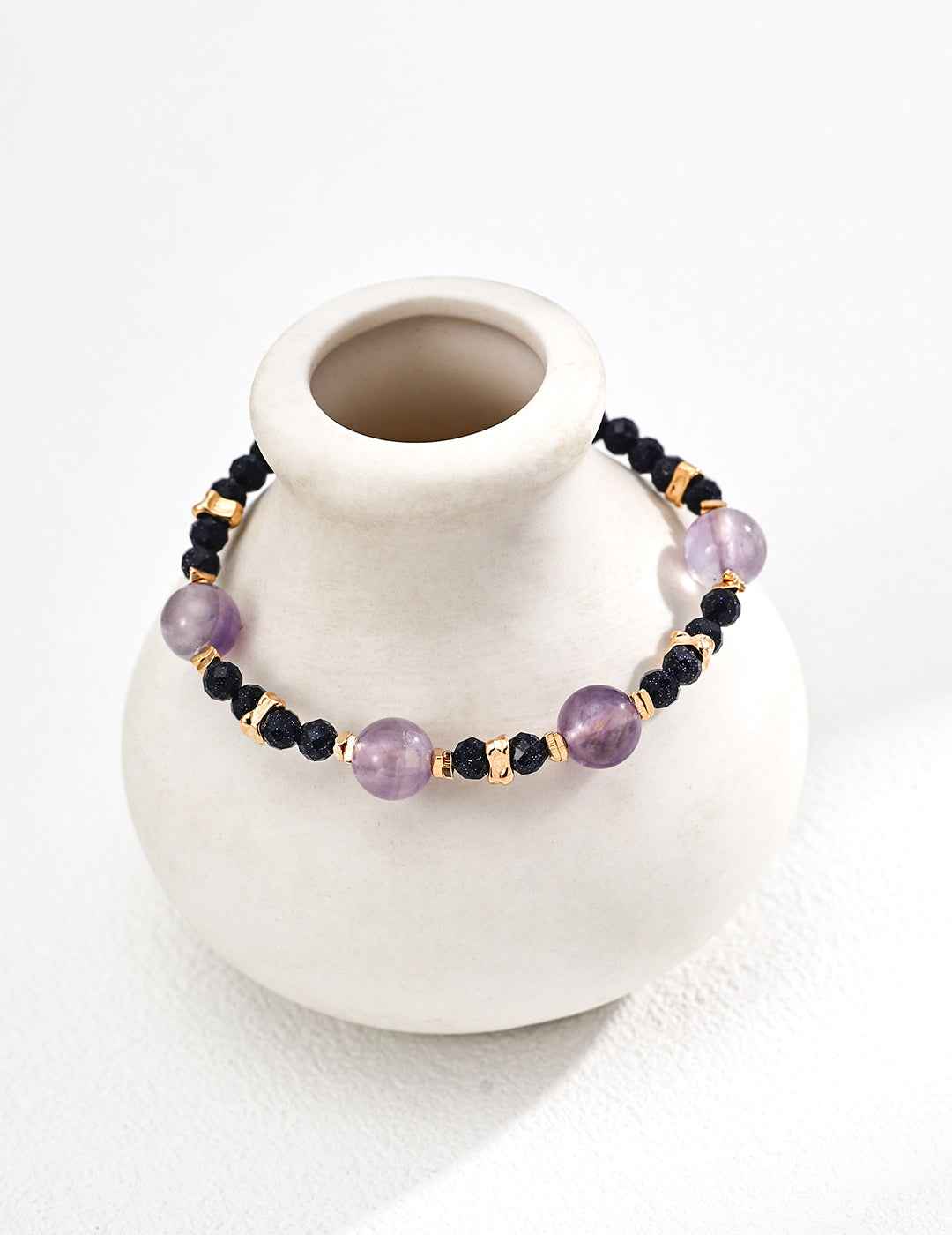 925 Sterling Silver Amethyst and Blue Sandstone Beaded Bracelet