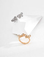 925 sterling silver butterfly-shaped adjustable ring with cubic zirconia accents, vintage gold tone